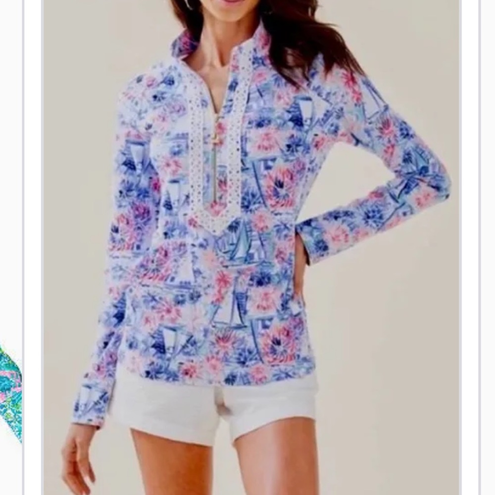 Lilly Pulitzer Small Red White and Blue Popover Nautical Print Fireworks Print